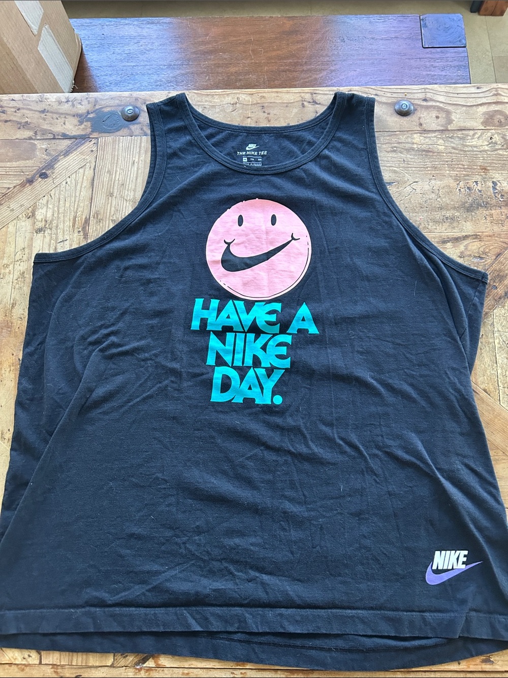 Men’s XXL Nike Black Tank Top with Pink Smiley & Teal “Have A Nike Day” Graphic